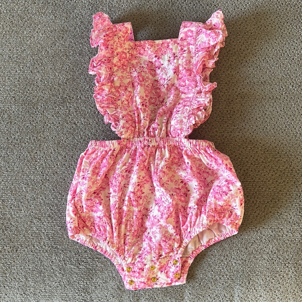 LoveShackFancy 18-24 mos Cantara Pinafore in Pink Berry Fields